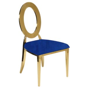 Sedia Queen oro con seduta in velluto blu